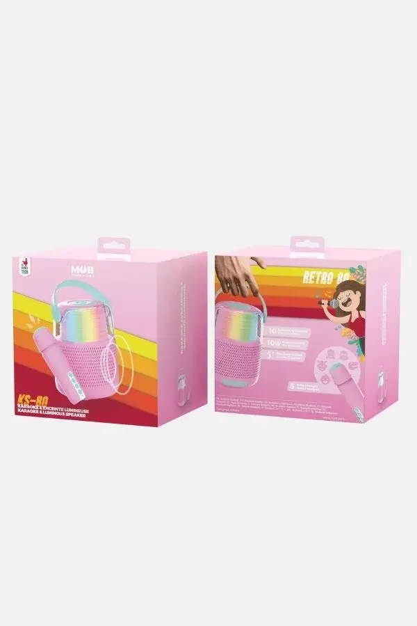 Mikrofonlu Işıklı Bluetooth Karaoke Hoparlör – Pembe - 6