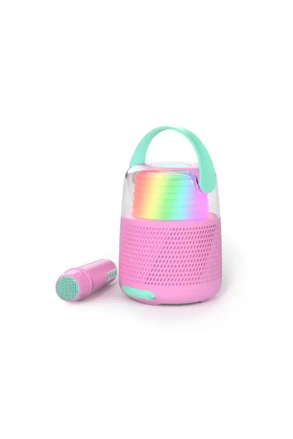Mikrofonlu Işıklı Bluetooth Karaoke Hoparlör – Pembe - 1
