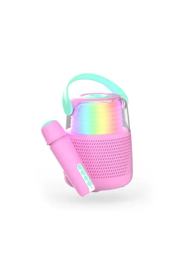 Mikrofonlu Işıklı Bluetooth Karaoke Hoparlör – Pembe - 2