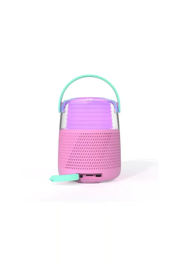 Mikrofonlu Işıklı Bluetooth Karaoke Hoparlör – Pembe - 3